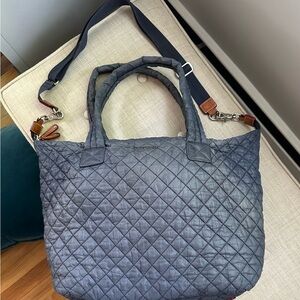 MZ Wallace Midnight Blue Quilted Tote Bag with Shoulder Strap
